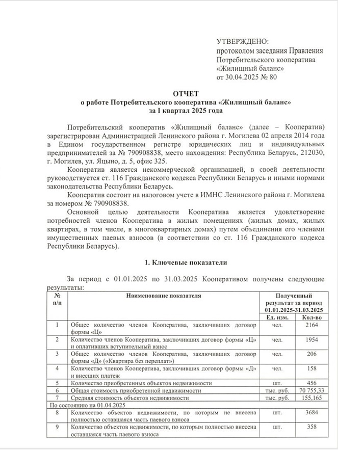 Первая страница отчета за 1 кв 2025